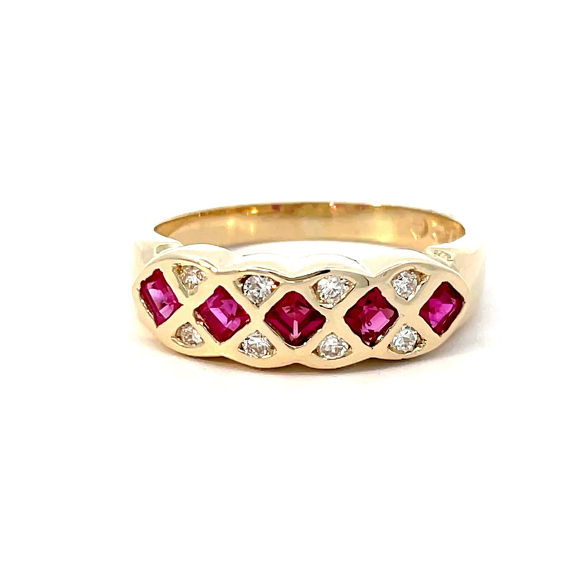 9ct Yellow Gold Ruby & Diamond Dress Ring
