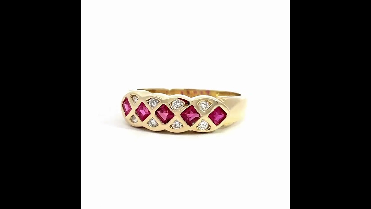 9ct Yellow Gold Ruby & Diamond Dress Ring