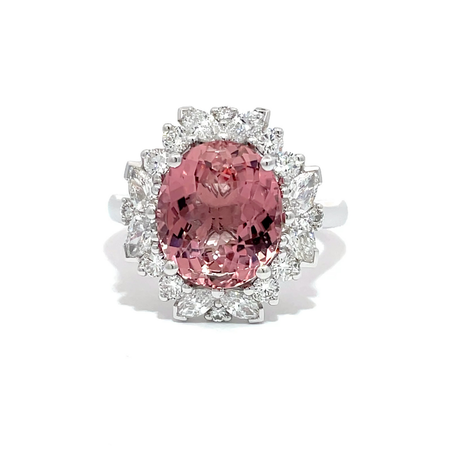 18ct White Gold Pink Tourmaline & Diamond Cocktail Ring