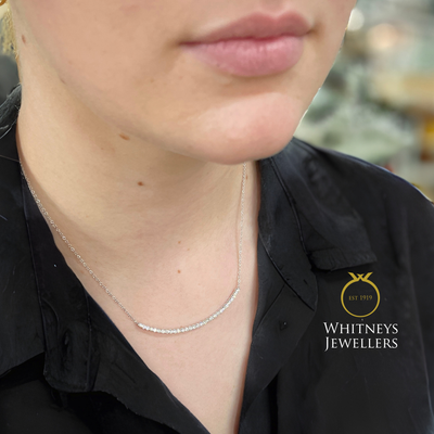 9ct White Gold Diamond Bar Necklace 1.00ct
