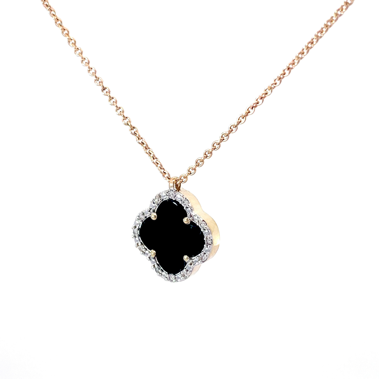9ct Yellow Gold Onyx & Diamond Clover Pendant