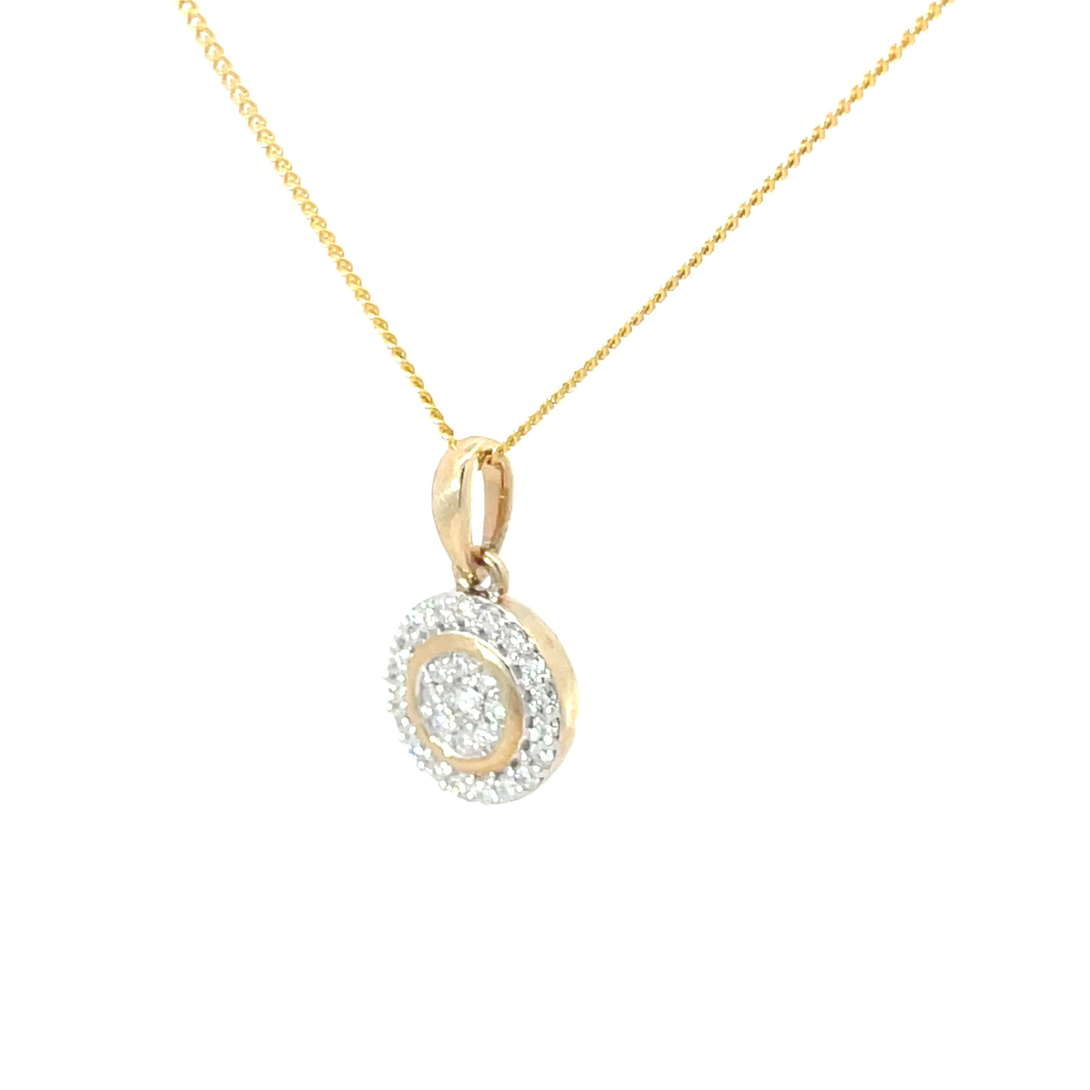 9YG Pave set Diamond Pendant & Chain