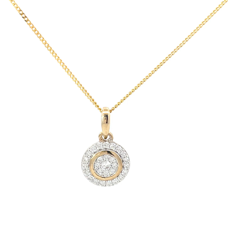 9ct Yellow Gold Pave set Diamond Pendant & Chain
