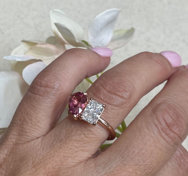 18ct Rose Gold Toi-Et Moi Pink Tourmaline & Diamond Ring