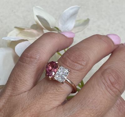 18ct Rose Gold Toi-Et Moi Pink Tourmaline & Diamond Ring