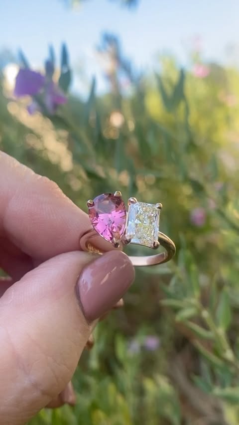 18ct Rose Gold Toi-Et Moi Pink Tourmaline & Diamond Ring