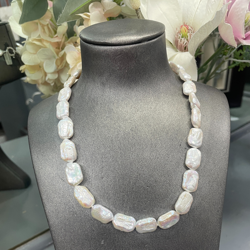 Keshi Style Rectangle Shape Pearl Necklace