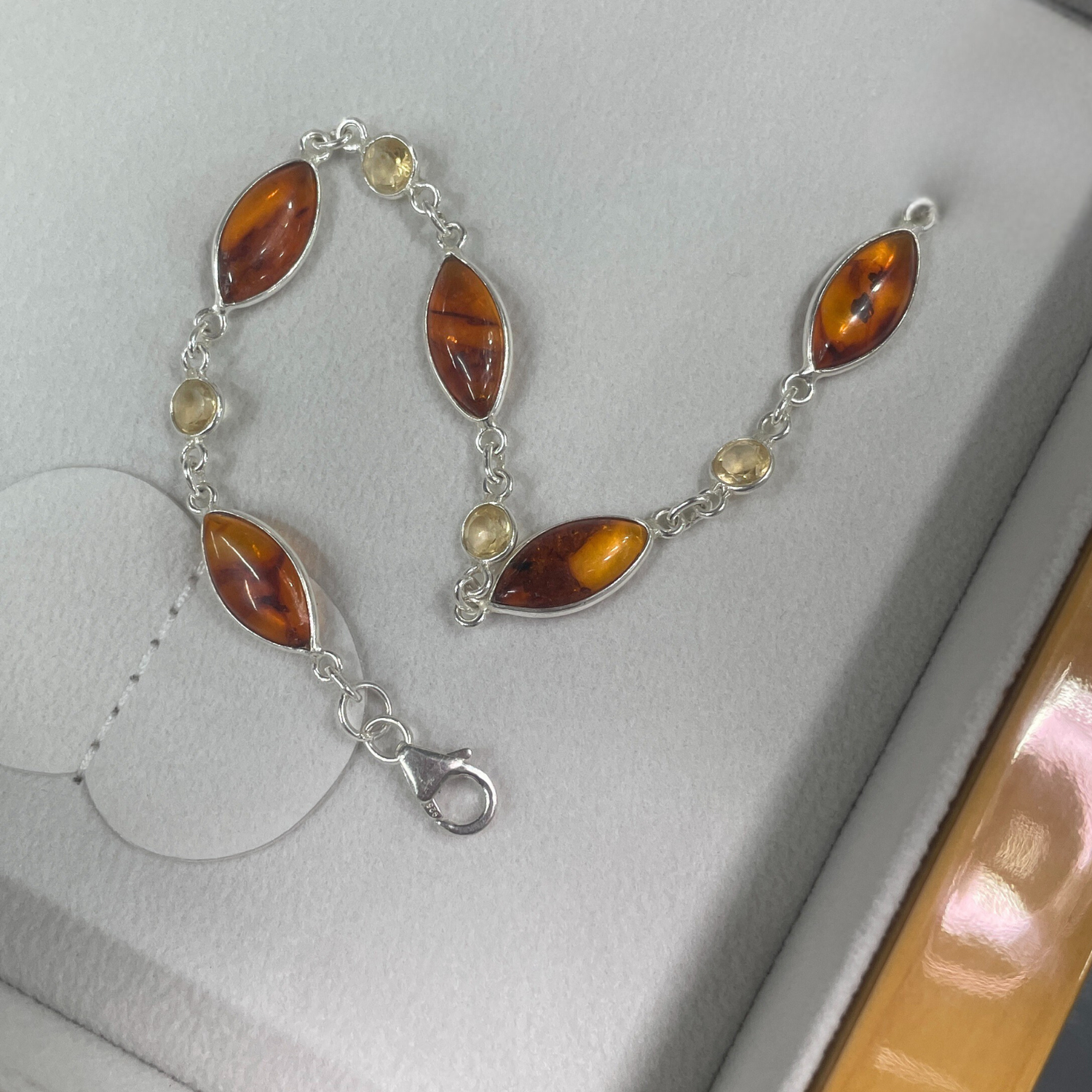 Sterling Silver Amber & Citrine Bracelet