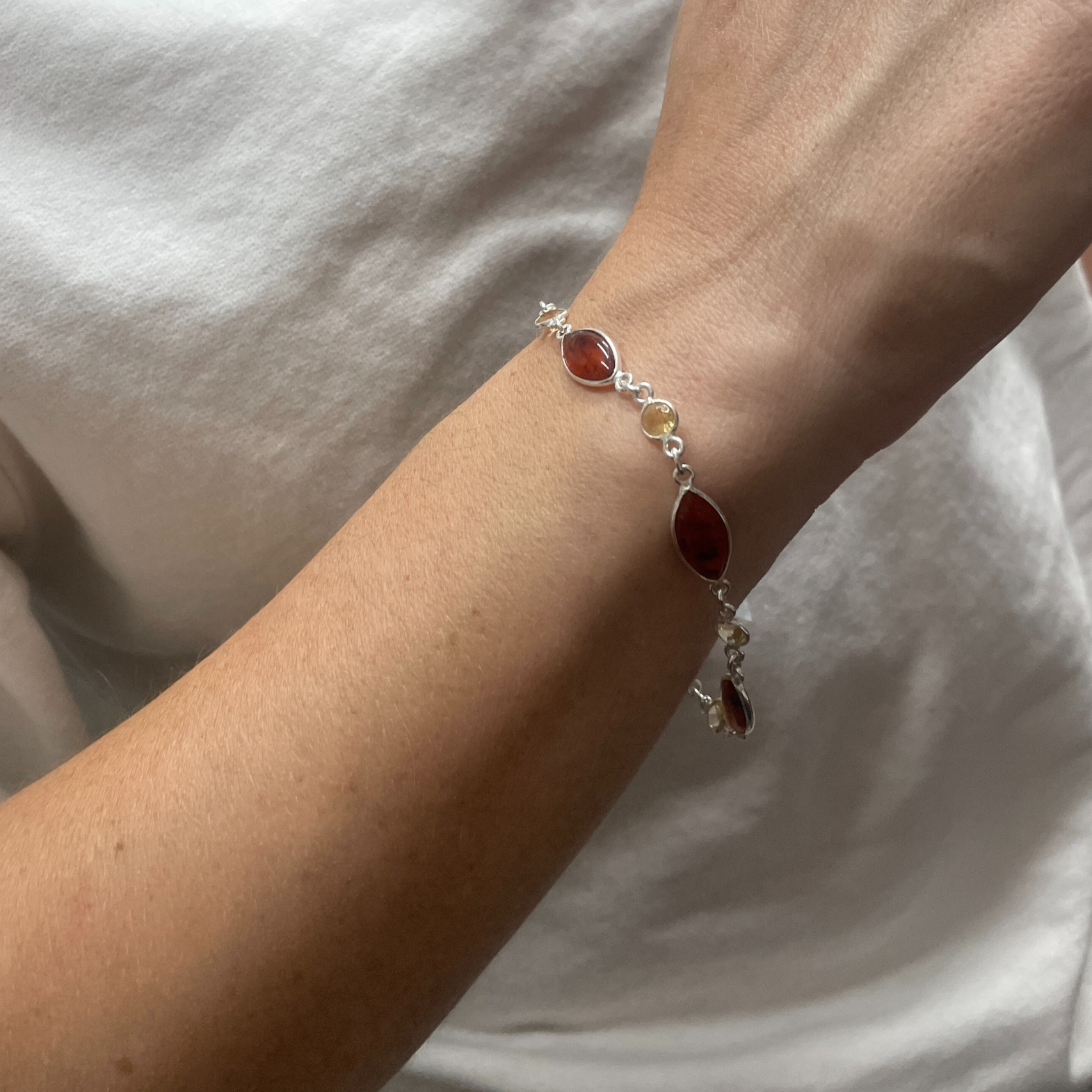 Sterling Silver Amber & Citrine Bracelet