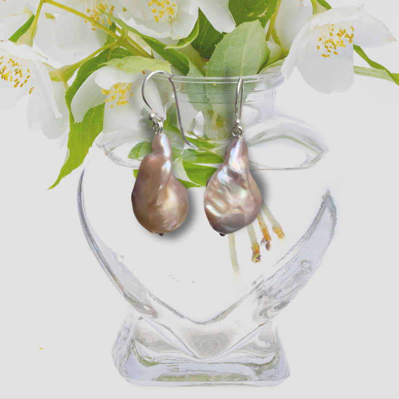 Large Baroque Pink Pearl Hook Earrings