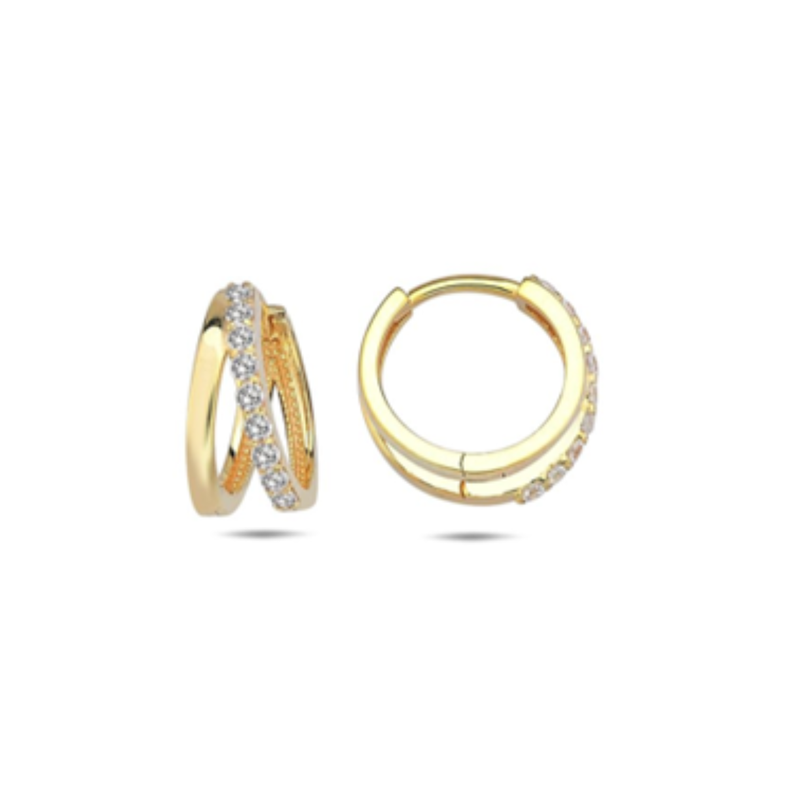 9YG CZ Double Bar Huggie Earrings