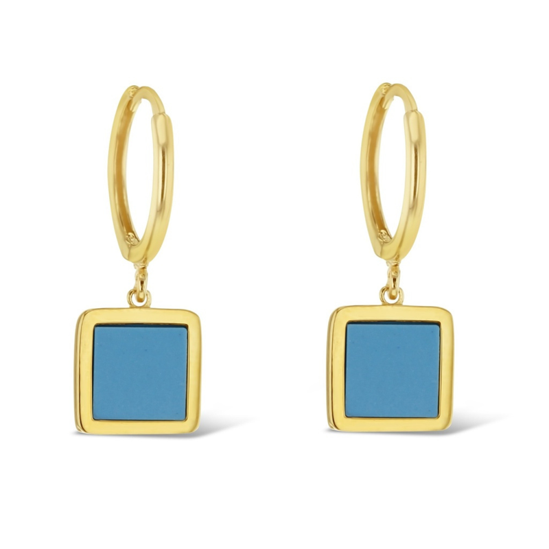 9YG Turquoise Huggie Earrings