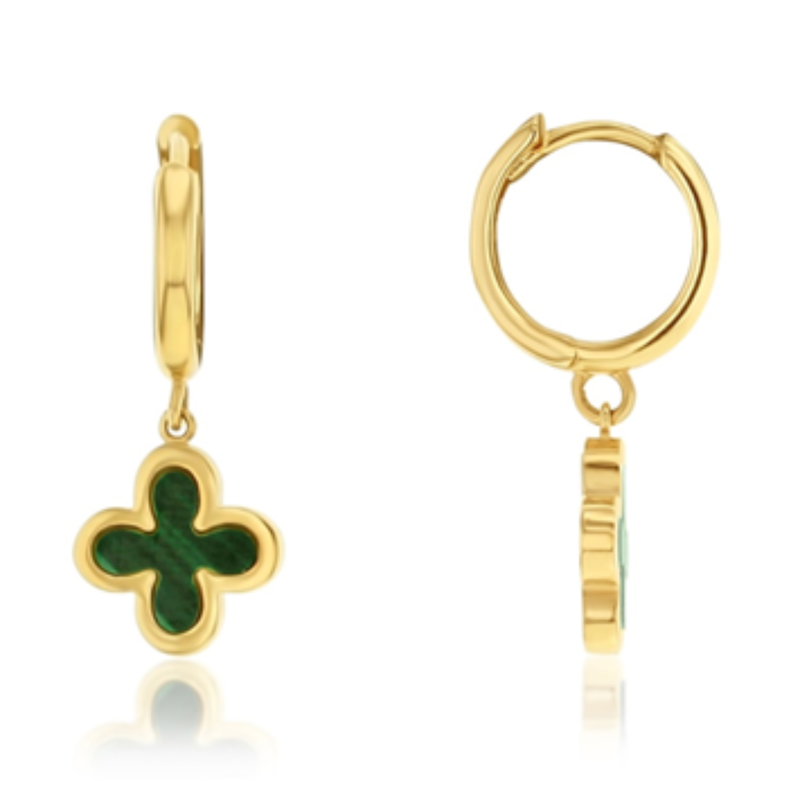 9YG Malachite Huggie Earrings