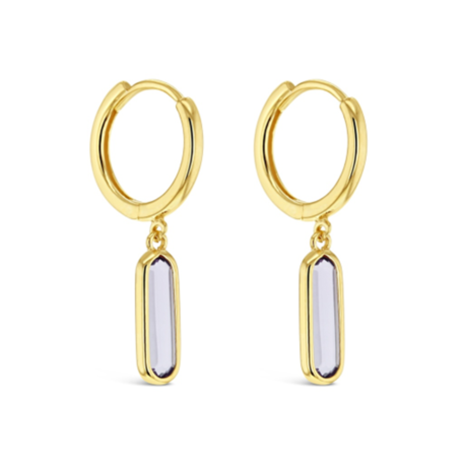 9YG Amethyst Drop Huggie Earrings