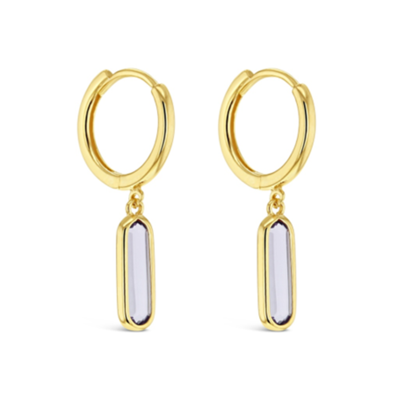 9YG Amethyst Drop Huggie Earrings