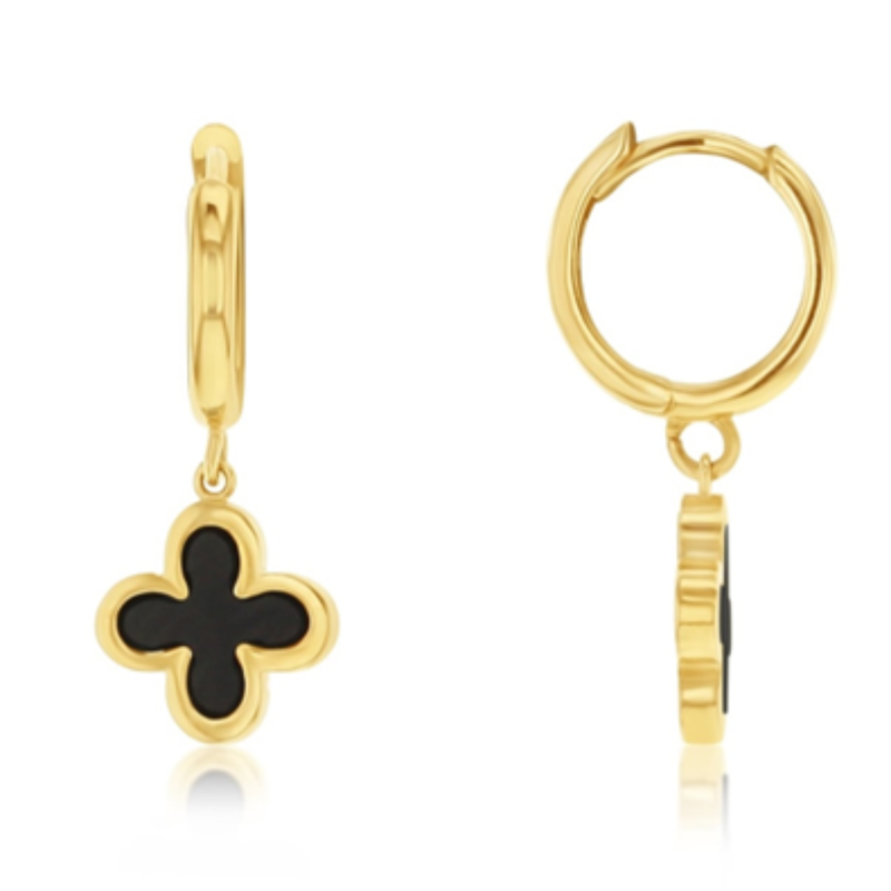 9YG Onyx Huggie Earrings