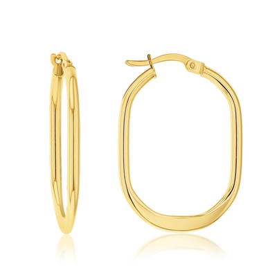 9YG Round to Flat Oval Hoop Earrings