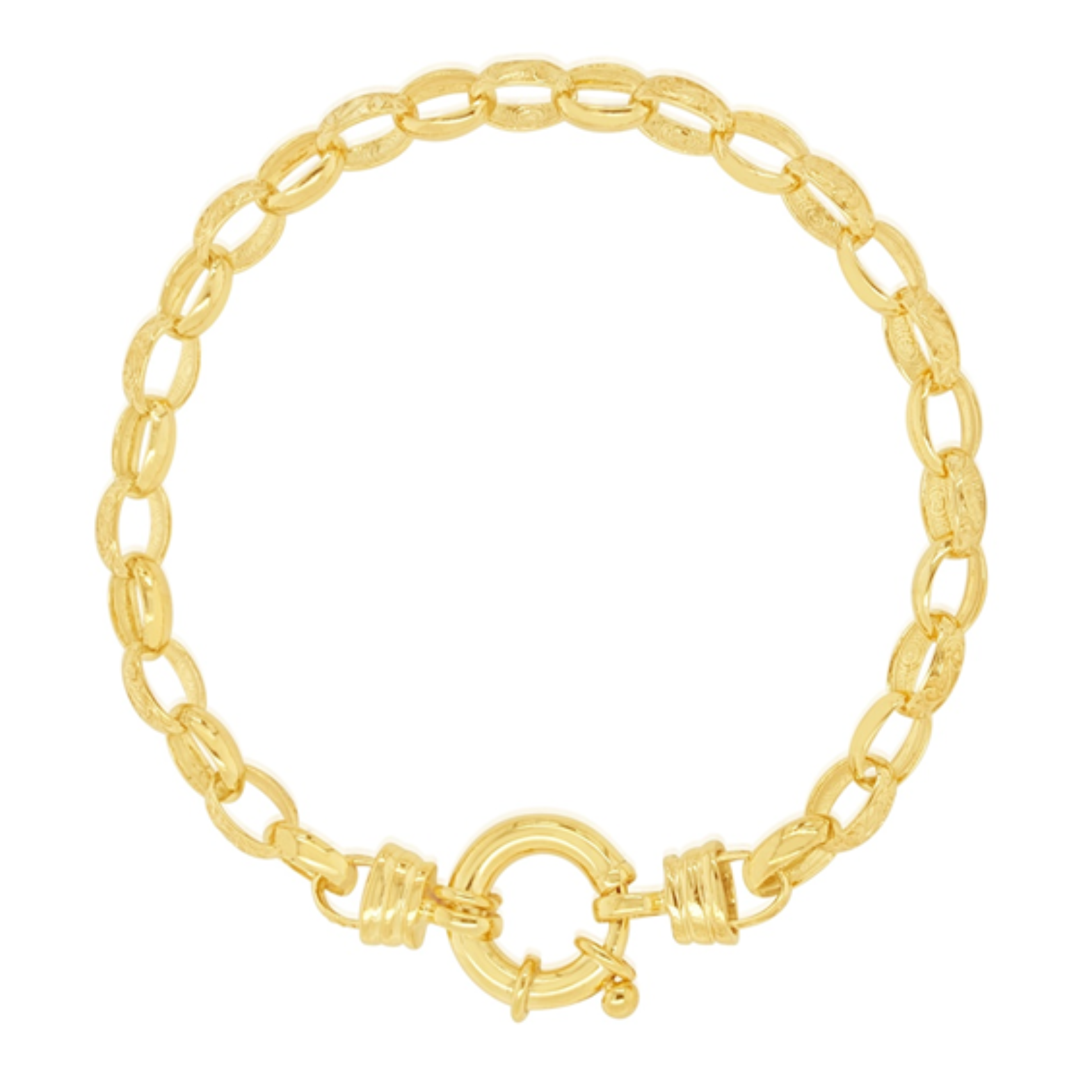 9YG Solid Engraved Oval Belcher Bracelet