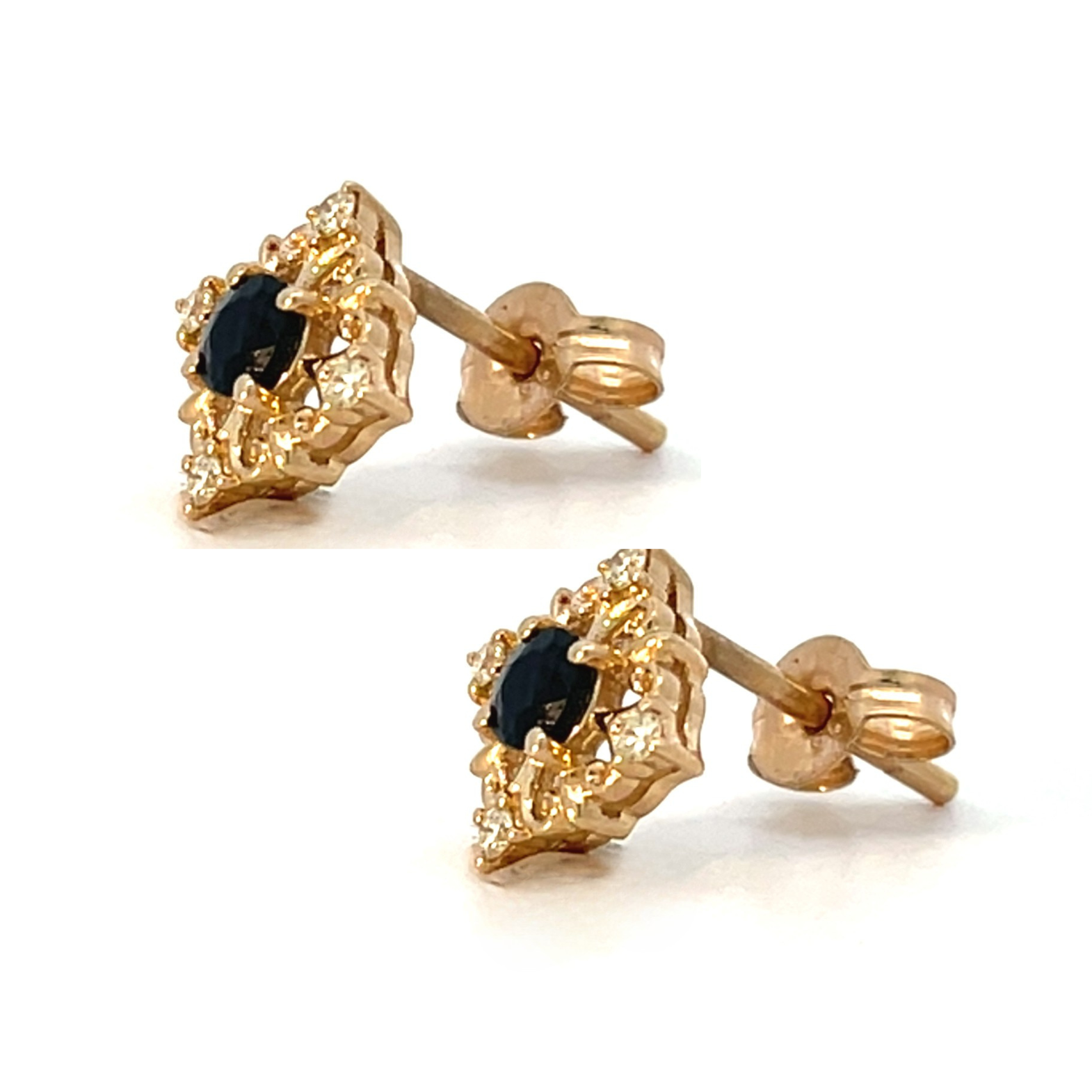 9ct Yellow Gold Sapphire & Diamond Stud Earrings