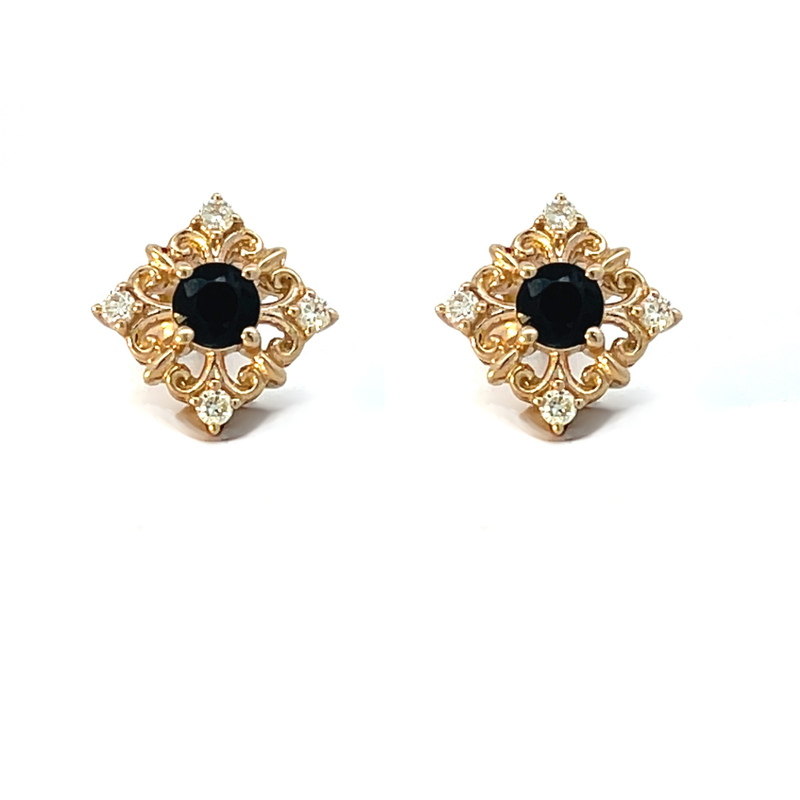 9ct Yellow Gold Sapphire & Diamond Stud Earrings