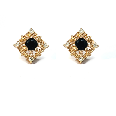 9ct Yellow Gold Sapphire & Diamond Stud Earrings