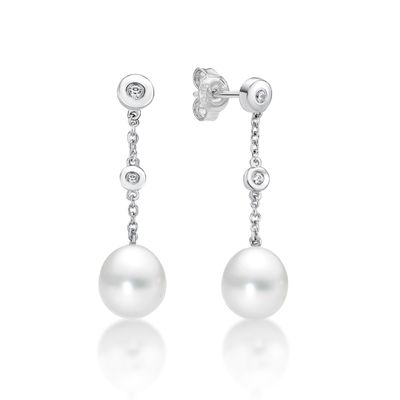 Sterling Silver FWP & CZ Drop Stud Earrings