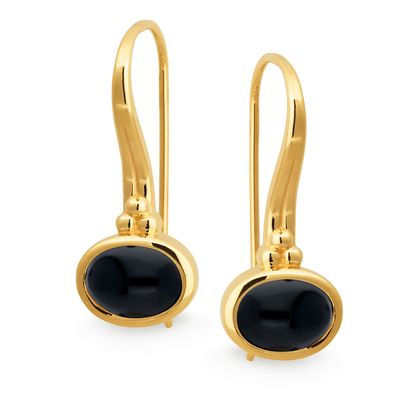 9ct Gold Onyx Drop Hook Earrings