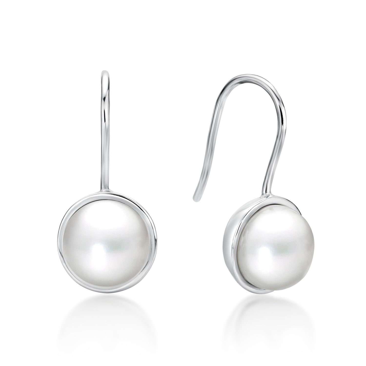 Sterling Silver Half Pearl Hook Drop Earrings