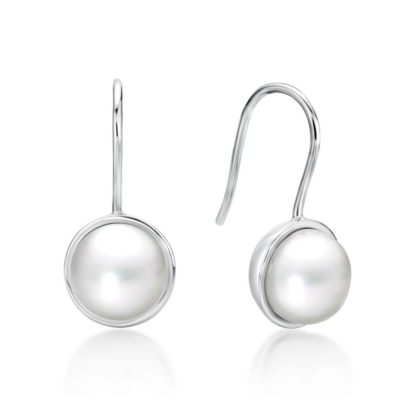 Sterling Silver Half Pearl Hook Drop Earrings