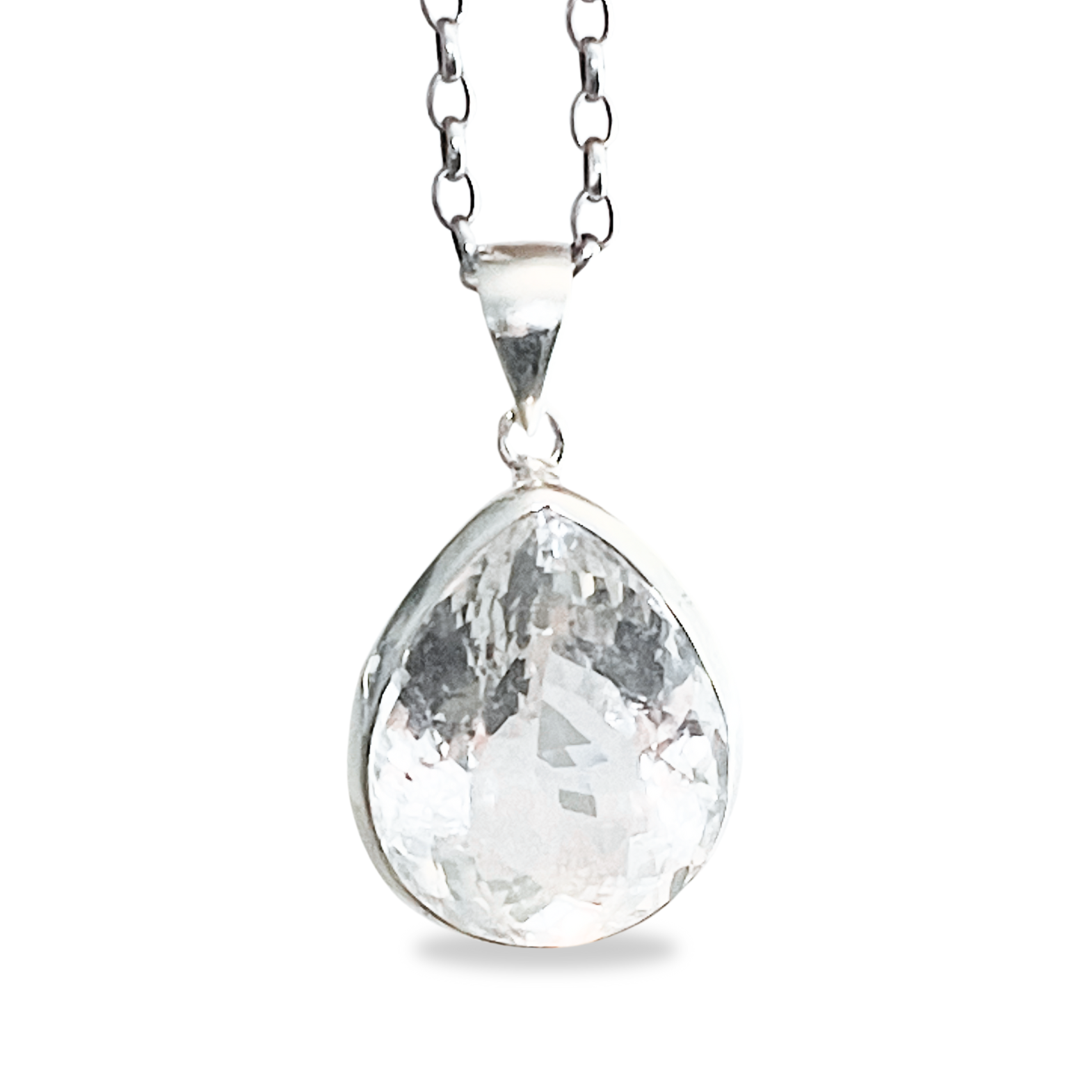 Sterling Silver Clear Pear Cut Quartz Pendant