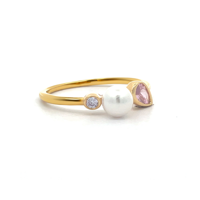 Sterling Silver GP Pink & Lavender CZ  Pearl Ring