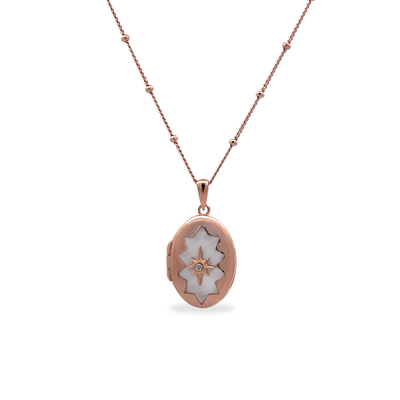 Rose On Silver MOP Locket & Chain