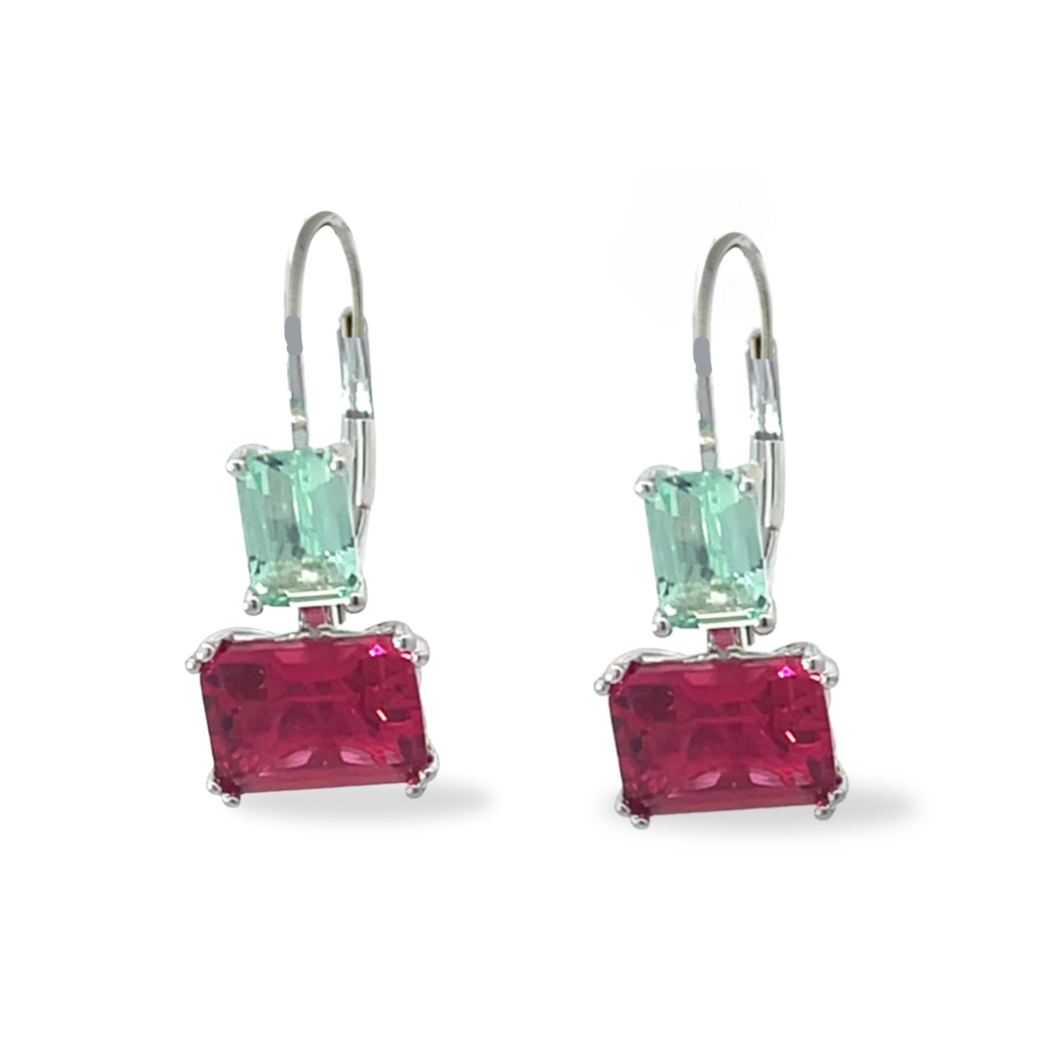 Sterling silver Amethyst  Green  & Red CZ Earrings