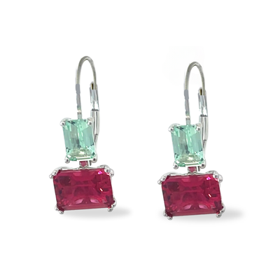 Sterling silver Amethyst  Green  & Red CZ Earrings