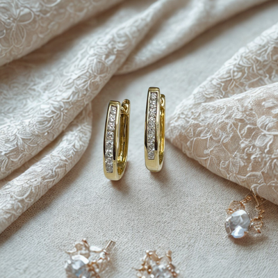 9ct Yellow Channel Set Diamond Huggie Earrings