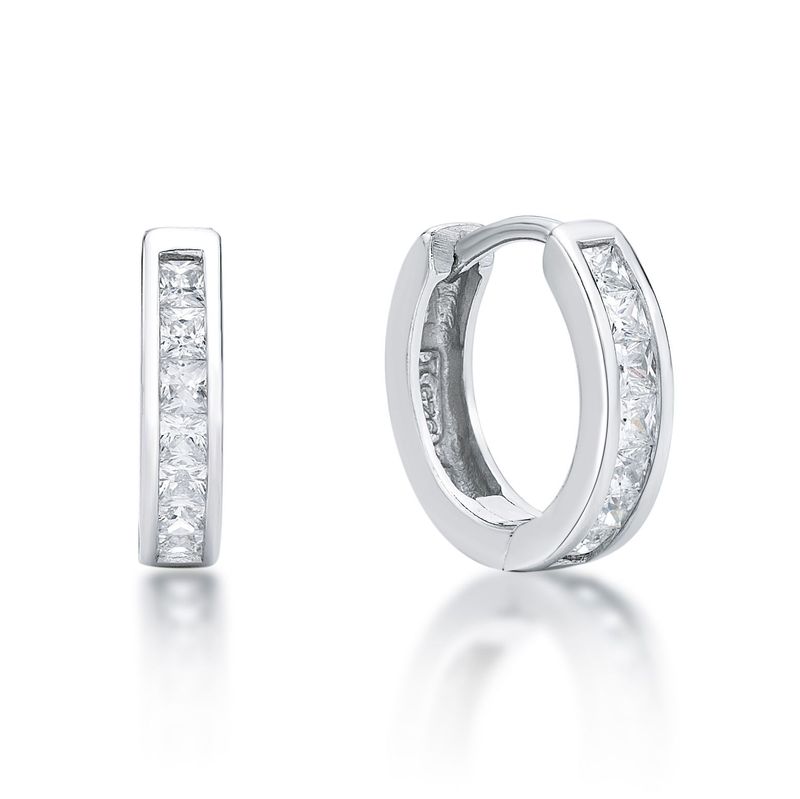 Sterling Silver Princess CZ Huggie Earrings
