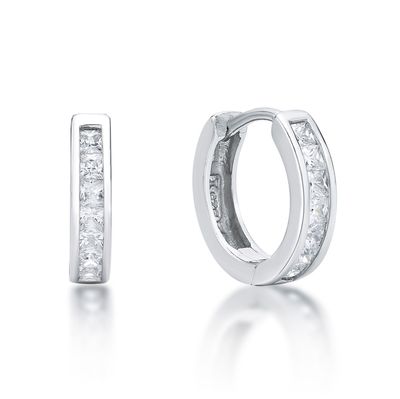 Sterling Silver Princess CZ Huggie Earrings