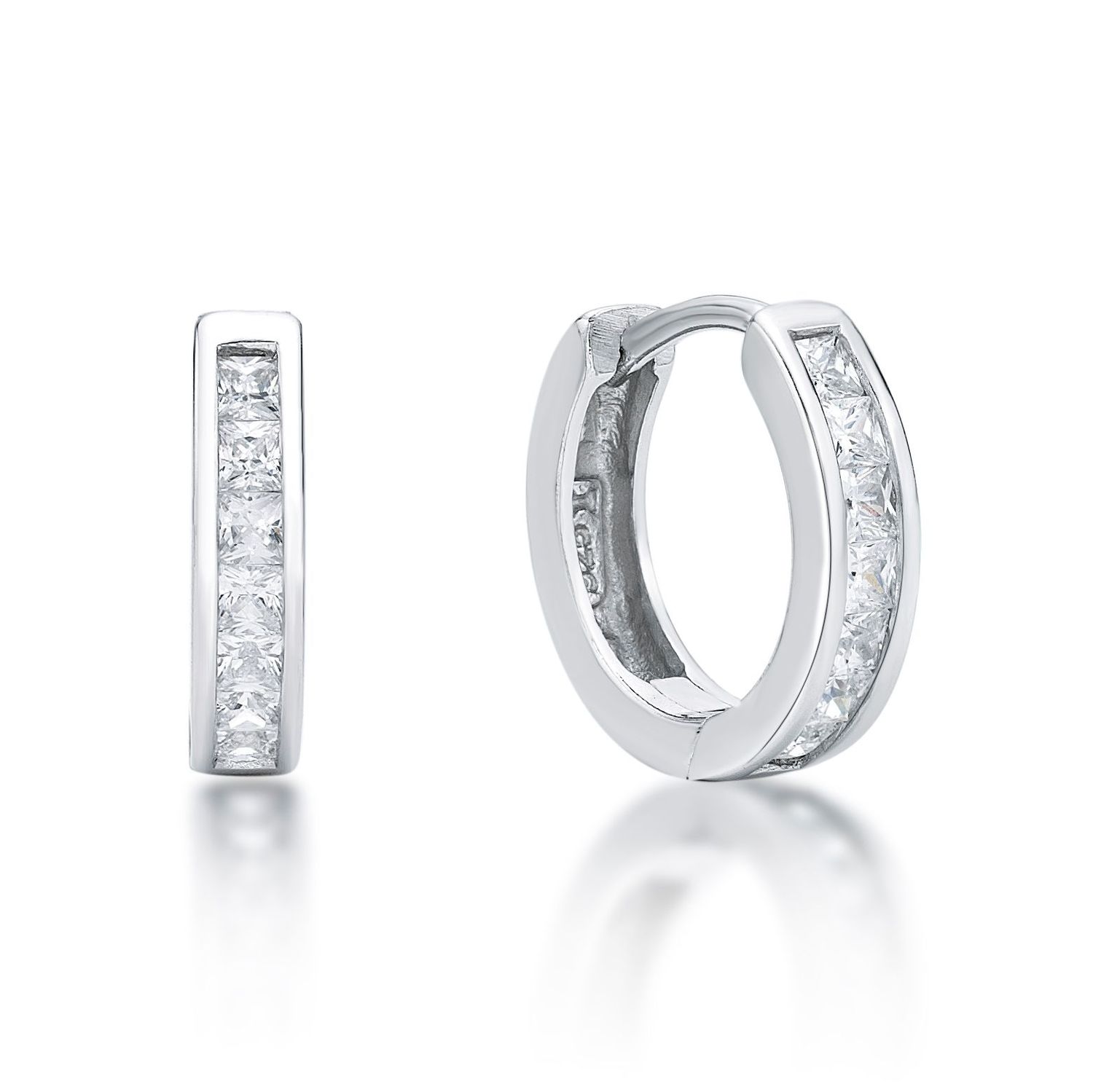 Sterling Silver Princess CZ Huggie Earrings, CZ Colour: Clear
