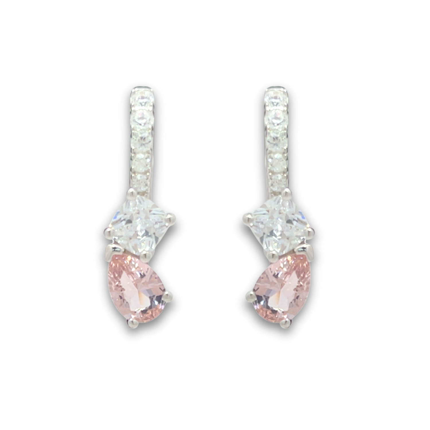 Sterling Silver Pink & White  CZ Earrings
