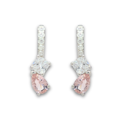 Sterling Silver Pink & White  CZ Earrings