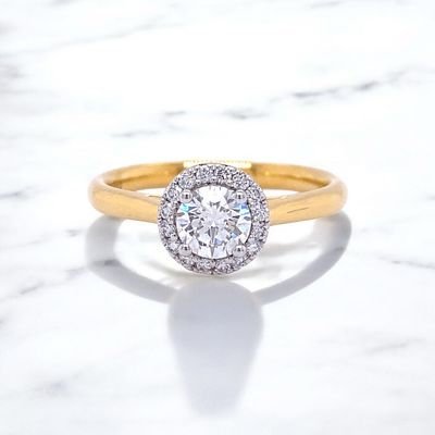 18ct Yellow Gold Round Halo Diamond Engagement Ring