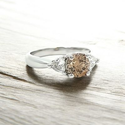 18W Champagne & Heart Diamond Trilogy Ring
