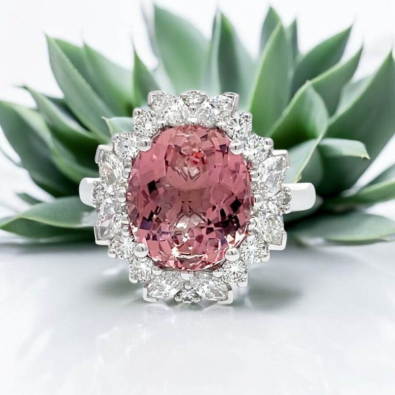 18ct White Gold Pink Tourmaline & Diamond Cocktail Ring