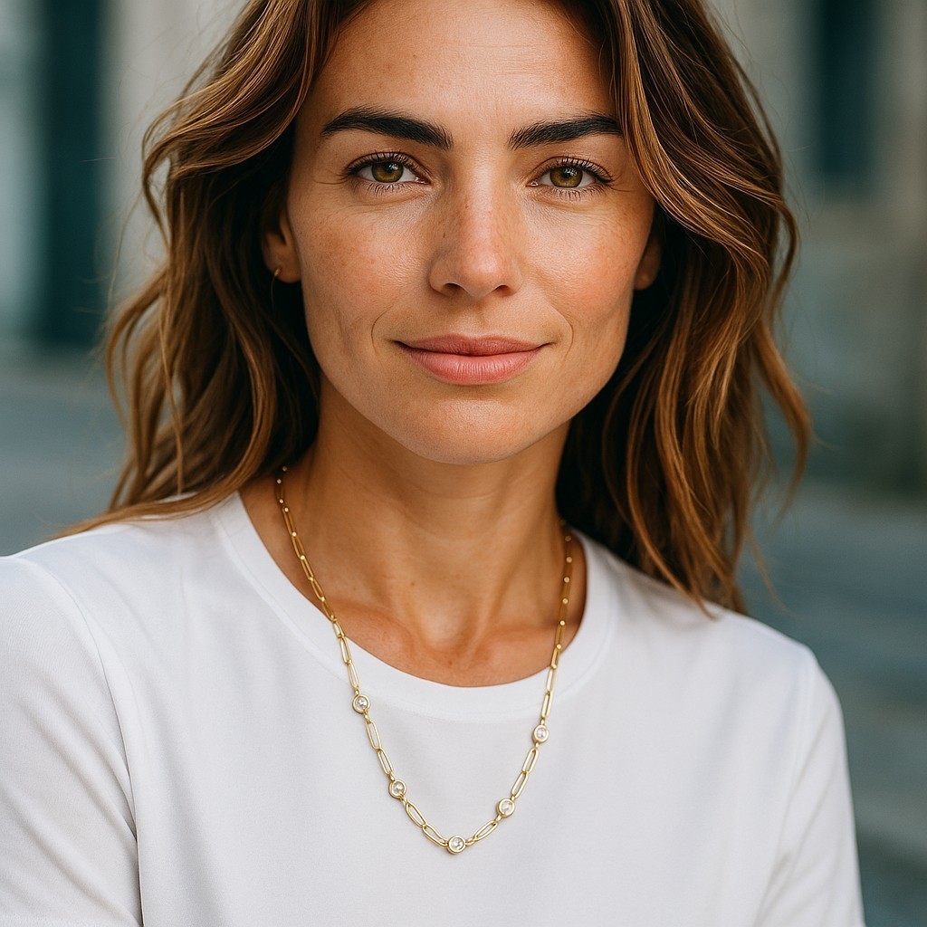 14K Yellow Gold Paperclip & Diamond Link Necklace.