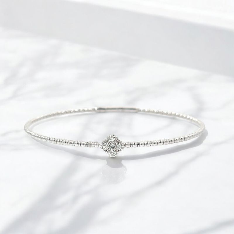 14k White Gold Clover Diamond Set Flexi Bracelet.