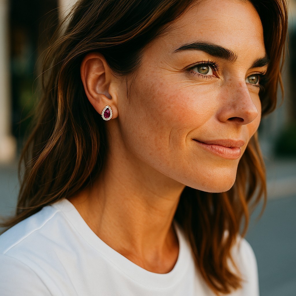 14K Gold Natural Pear Cut Ruby & Diamond Earrings