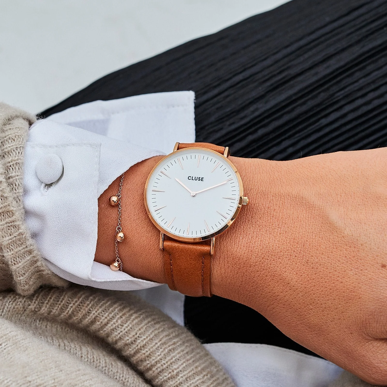 CLUSE Strap 18mm Leather Caramel, Rose Colour