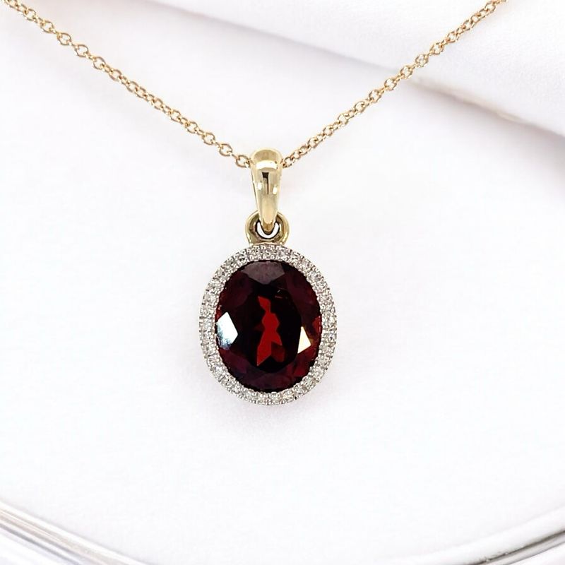 9YG Garnet & Diamond Halo Pendant