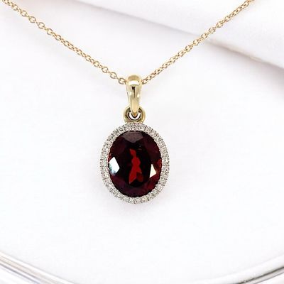 9YG Garnet & Diamond Halo Pendant