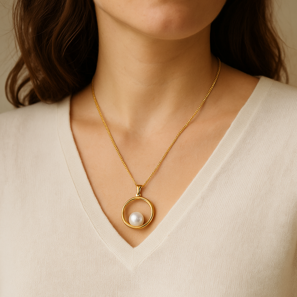 9ct Yellow Gold Pearl Open Circle Pendant